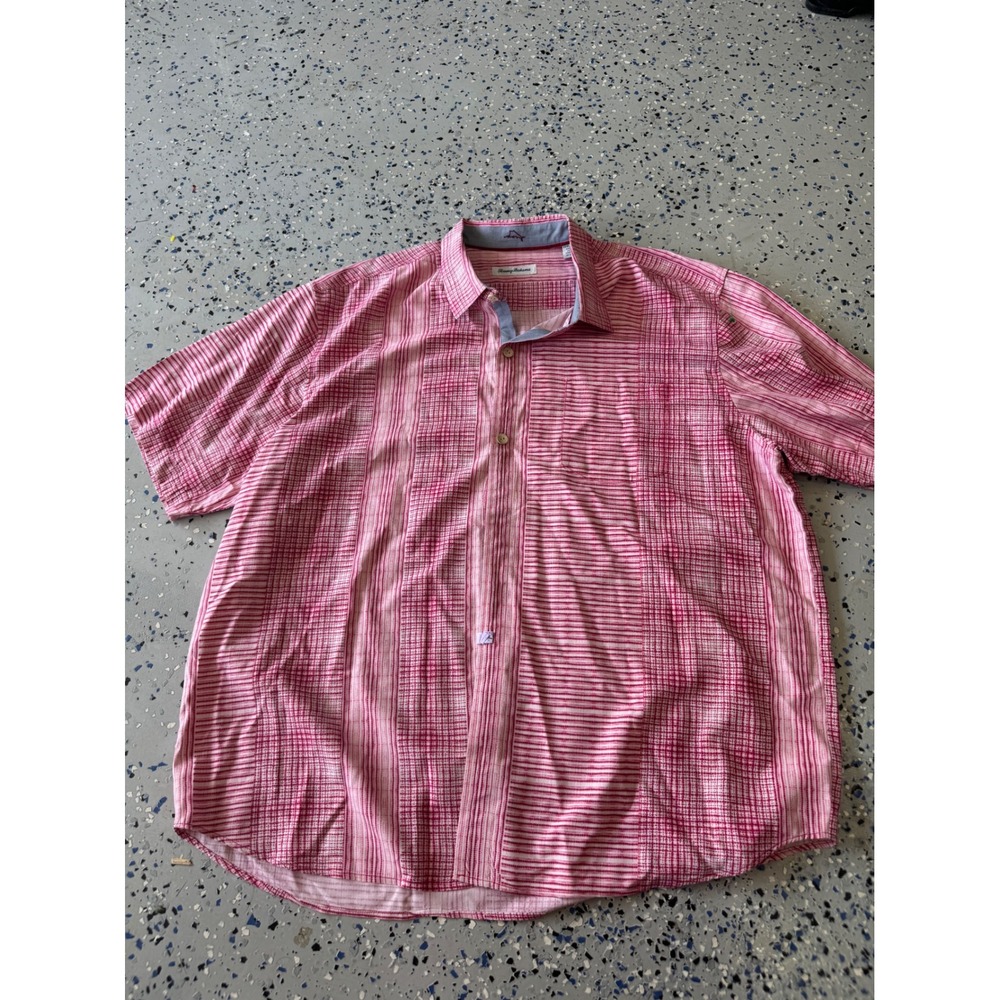 Tommy Bahama XXXL Pink Plaid‎ Button Up Short Sleeve Shirt Menswear